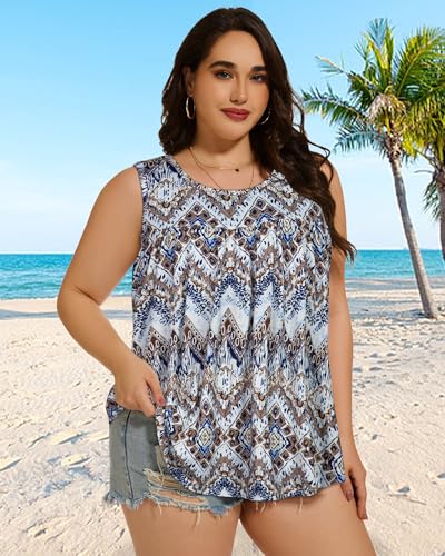 Image of Women Plus Size Tank Top Casual Summer Tops Loose Fit Sleeveless T Shirts Trendy Crewneck Tunic Tees 2026