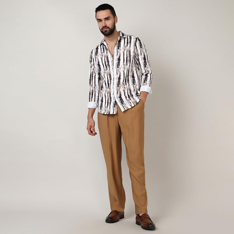 Image of CAHOOT Men's Self-Design Striped Shirt for Casual Wear | Spread Collar | Long Sleeve | Button Closure | Shirt Crafted with Comfort Fit for Everyday Wear