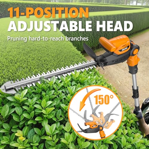 Image of Alloyman 20V 2-in-1 Cordless Pole & Handheld Hedge Trimmer,Electric Hedge Trimmer with 2 Packs 4.0Ah Battery & Charger,8.5-Feet Reach, 11 Rotating Head Hedge Trimmers for Shrub Pruning