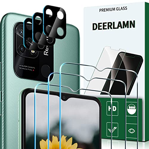 DEERLAMN Verre Trempé pour Xiaomi Redmi 10C / Xiaomi Poco C40, 9H Dureté, Protection Écran et Caméra Arrière Protecteur, 3+3 Pièces Cover