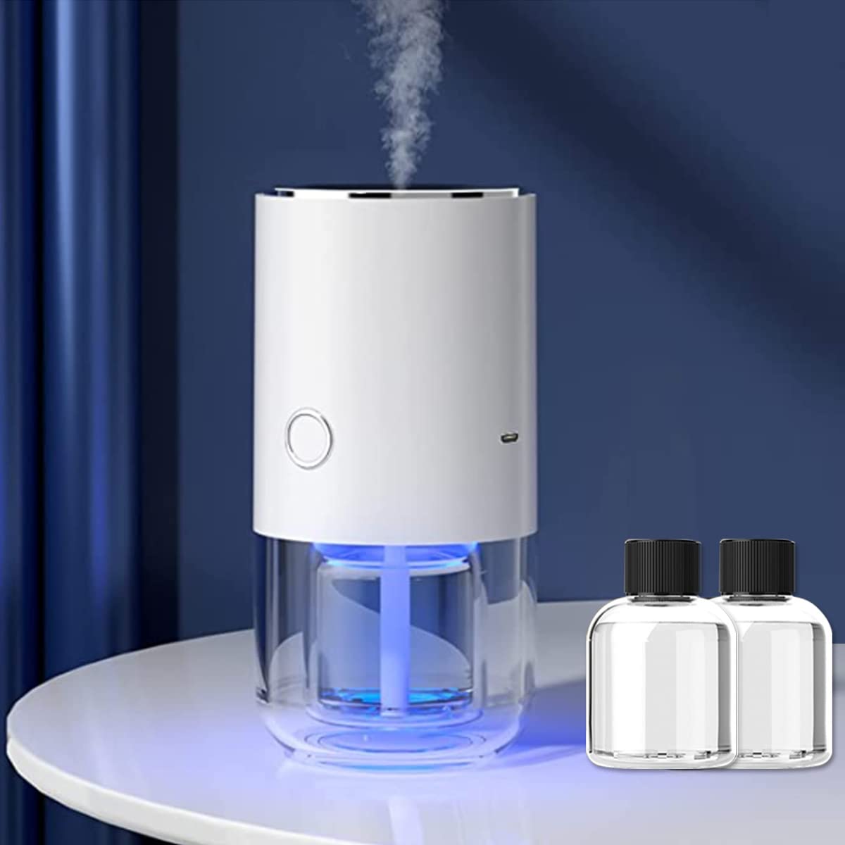 Smart Car Air Freshener No Leakage,Car Freshener with 2 Bottles of Hilton 110ml Essential Oil Included,Portable Waterless Diffuser,Car Diffuser Rechargeable,Essential Oil Diffusers for Desktop