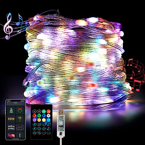 Guirnalda de luces LED para exteriores e interiores, tira LED 33 Ft/10 m, 100 LED, con USB, regulable, IP65, impermeable, cadena de luces RGB inteligente, control de aplicaciones, Navidad, fiestas Cover