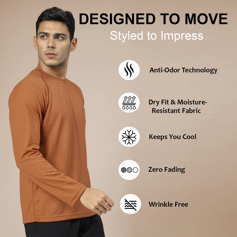 Image of CHKOKKO Gym T Shirts for Men Workout Solid Quick Dry Sports Men T-Shirts Breathable Lightweight Full Sleeve Regular Fit Round Neck Running Stylish Tshirt for man