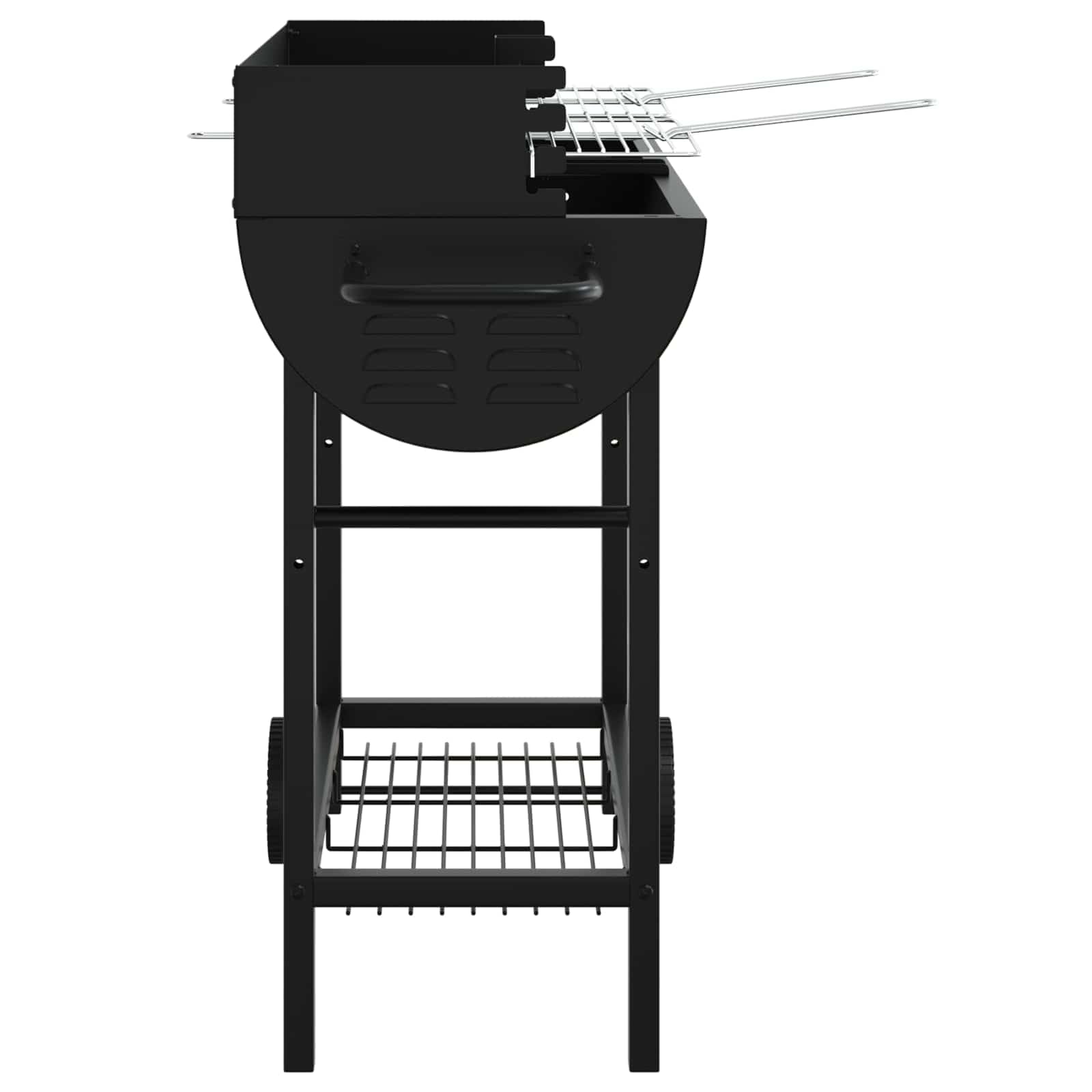 Barbacoa de carbón vegetal de acero aleado, 96,5 x 42,5 x 88,5 cm, color negro, con rejillas de altura ajustable, espacio para barbacoa y jardín