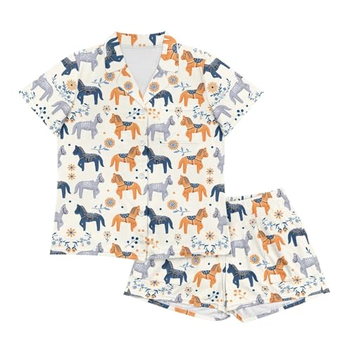 Image of Pjs Womens Short Sleeve Button Down Pajamas Set Two-Piece Nightwear with Pockets