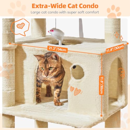 Image of Taoqimiao Large Cat Tree, 73 in Tall Cat Tower with 2 Plush Big Cat Condos