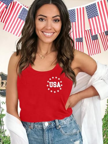 Image of Ithalt Womens American Flag Shirts 4th of July Outfits USA T-Shirt Patriotic Tank Shirt Fourth of July Sleeveless Tops