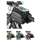 Bike Phone Front Frame Storage Bag - Waterproof Bike Phone Mount - Bike Phone Case Holder Accessories Cycling Pouch Compatible with iPhone 11 XS Max XR (Black+Black)