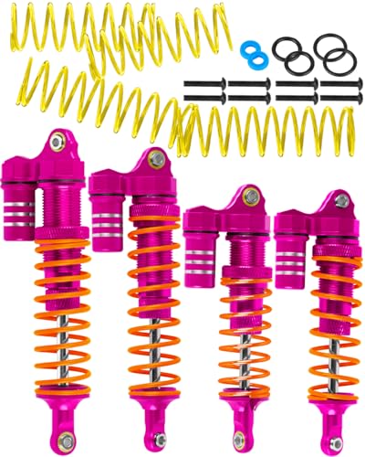 RcarmubWow RC Big Bore Shock Absorber Upgrades Part for 1/10 4x4 Slash Stampede Bandit Rustler 4WD(VXL)/2WD(VXL),Alloy Aluminium Front Rear Shocks RC Shock Absorber,4PCS,Pink