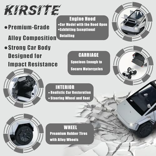 Image of 1 /24 Tesla Cybertruck Diecast Metal Toy Truck with Lights and Sounds, Mini Vehicle for Boys Ages 3 and Up, Realistic Design, Fun Educational Play, for Kids and Collectors (Silver)