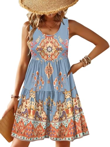 Image of Zeagoo Womens Summer Sleeveless U Neck Midi Dress Fashion Casual Fit Flowy Tiered Boho Beach Vacation Sundress