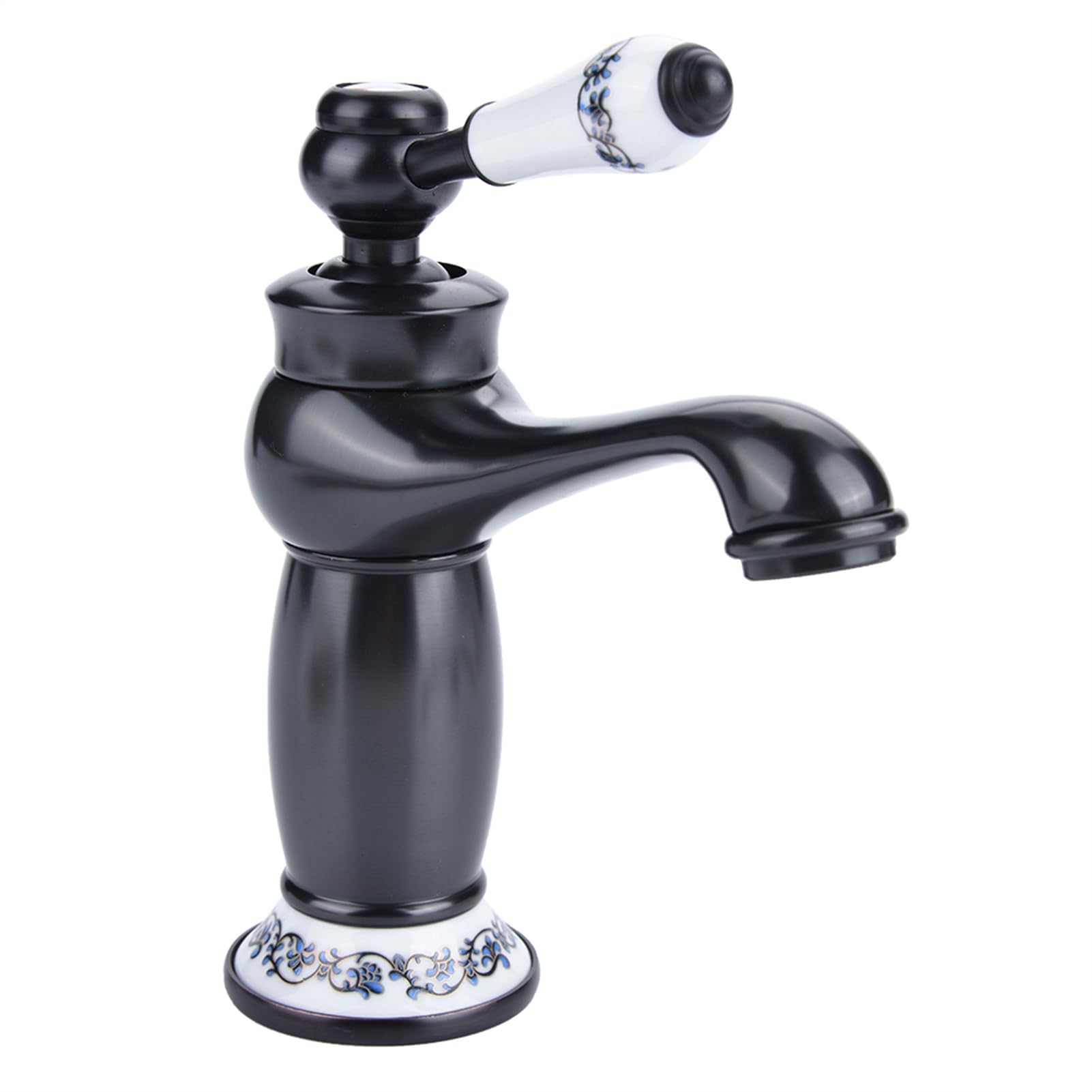 Yosoo Health Gear Bateria Jednouchwytowa, Kwiatowy Wzór, Mosiądz (BLACK) | Kran zimnej ciepłej wody do umywalki łazienkowej, typ podnoszenia