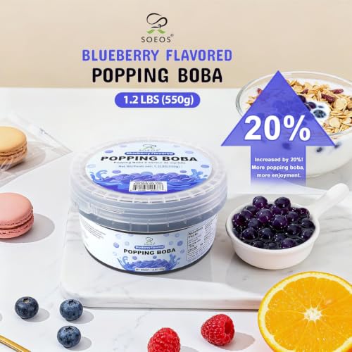 Image of Soeos Blueberry Popping Boba, 550g(1.2 lbs), Boba Pearls for Bubble Tea