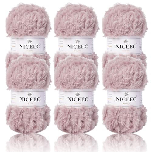 Image of NICEEC Faux Fur Yarn Super Soft, Chunky & Fluffy, Eyelash Yarn for Crochet & Knitting(Total Length 210yds /10.6oz) - Lotus Root /300g