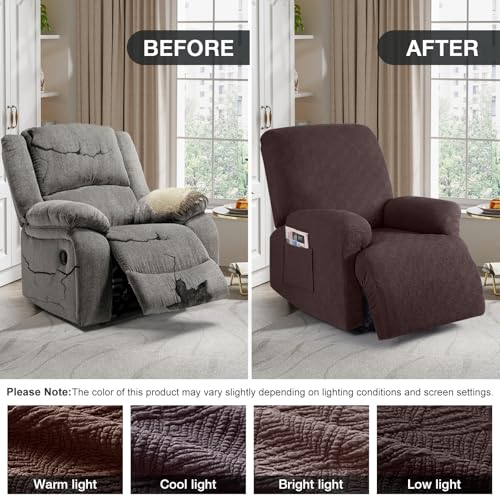 Image of Timeles Recliner Covers Extra Wide Recliner Chair Cover Reclining Sofa Slipcovers for Pet&Kid,Stretch Soft Washable (One-Seater Oversized, Coffee)
