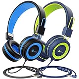 [2 Pack] iClever Kids Headphones with Microphone - Sharing Splitter - Headphones for Boys Girls with Safe Volume Limited 85dB/94dB, Adjustable Foldable Headphones for Online School/Travel/Tablet
