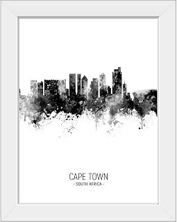 CANVAS ON DEMAND Cape Town South Africa Skyline White Framed Art Print, Artwork