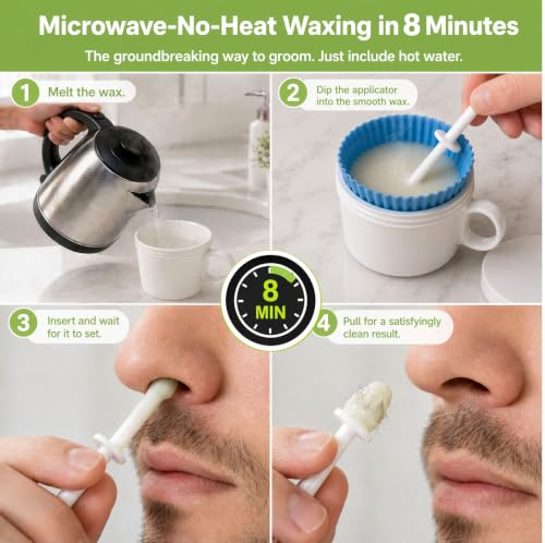 Image of FONESO Nose Wax Kit with 70 Pcs Accessories, Nasal Waxing For Men and Women | Including 100g Wax, 24 Applicators, 12 Wipes & Mustache Guards, Reusable Silicone Pot, Best Nose and Ear Hair Removal Kit