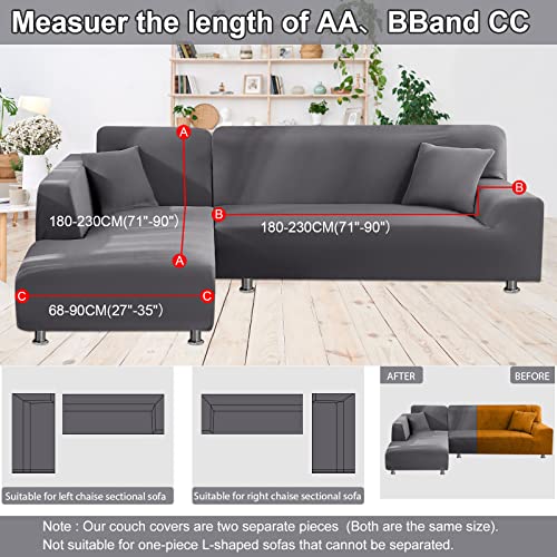 Naisi Sectional Couch Cover L Shape 2 Pieces Sofa Cover Soft Stretch Slipcovers With 2Pcs Pillowcases Furniture Protector Couch Covers 3 Seater + 3 Seater(Light Grey) #TOP4
