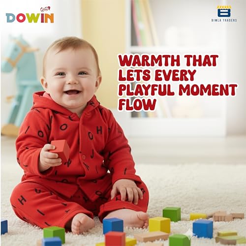 Image of Dowin Baby Boy's and Baby Girl's Front Open Thermal Polyfill Suit for Winters | Body Warmer for Baby | Full Sleeves Infant Woolen Set | Hoodie Clothing Set for New Born Baby | Lightweight (Pack of 1)