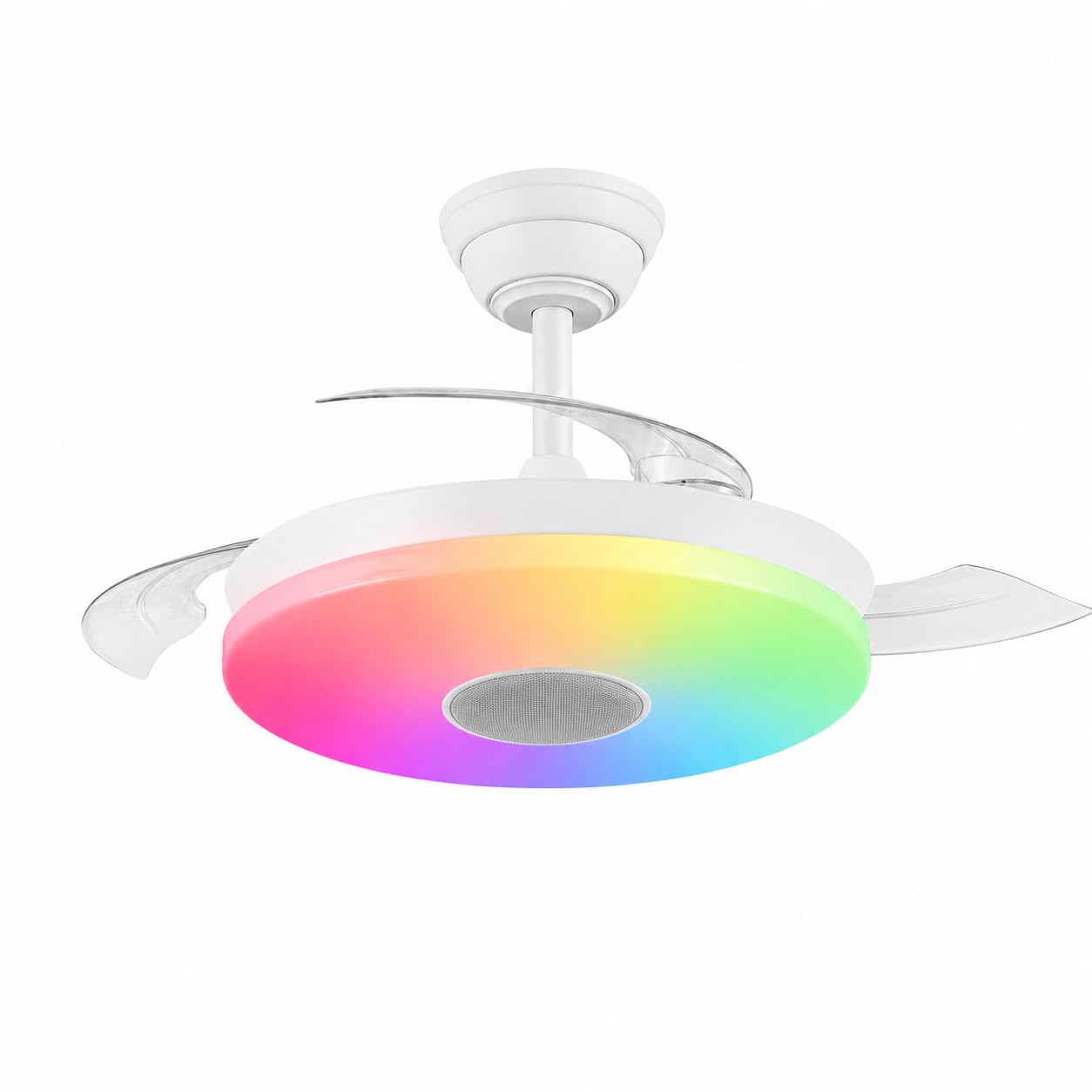 Bilake Ventilador de Techo LED RGB con Altavoz Bluetooth Integrado, Motor DC, Palas Retráctiles, App y Mando a Distancia, 5280 LM