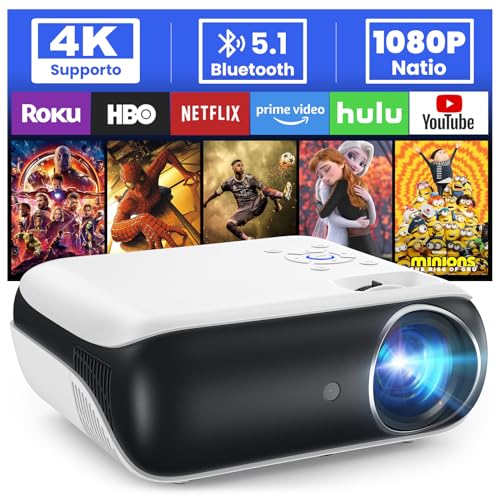 HOPVISION Proiettore, 9500Lumen Proiettore 4K Supportato, Mini Proiettore Portatile Bluetooth Full HD 1080P, Videoproiettore Home Cinema Compatibile con Smartphone/HDMI/USB/Laptop/Fire Stick/PS5