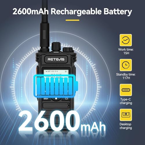 Image of Retevis RT86S (2nd Gen RT86) Walkie Talkie Long Range,Professional 2 Way Radio with Mic,Heavy Duty,Group Call,NOAA,LCD Screen,Type-C,Two Way Radios for Adults Logistics Construction Industrial(4 Pack)