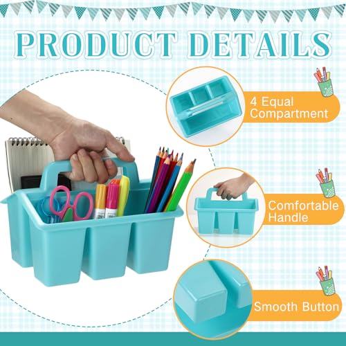 Image of WILLBOND 12 Pcs Classroom Storage Caddies Stackable Utility Caddies with 4 Compartment Plastic Caddy with Handle Portable Storage Bins Organizers for Kids Schools Art Craft Supplies