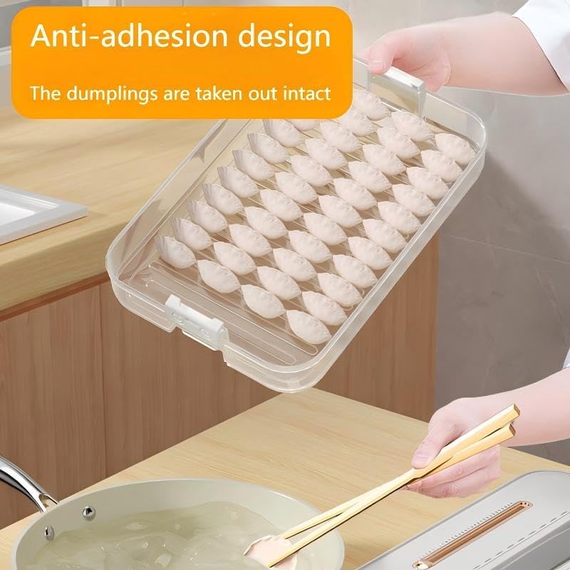 Dumplings Storage Boxes with 4 Layers, Stackable with Lid, Buckle & Handle for Cookies Wonton Donuts, 10.63*7.09*5.12in Box Organizer For Fridge, 1.18in Net Height Per Layer, Small Size, Cream Color