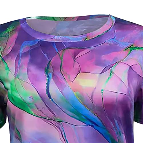 Wangxiyan Summer Women Tie Dye Tops Fashion Casual Loose Fit Short Sleeve Crewneck Printing T-Shirt Comfy Soft Blouses Tees Purple,Large #TOP6