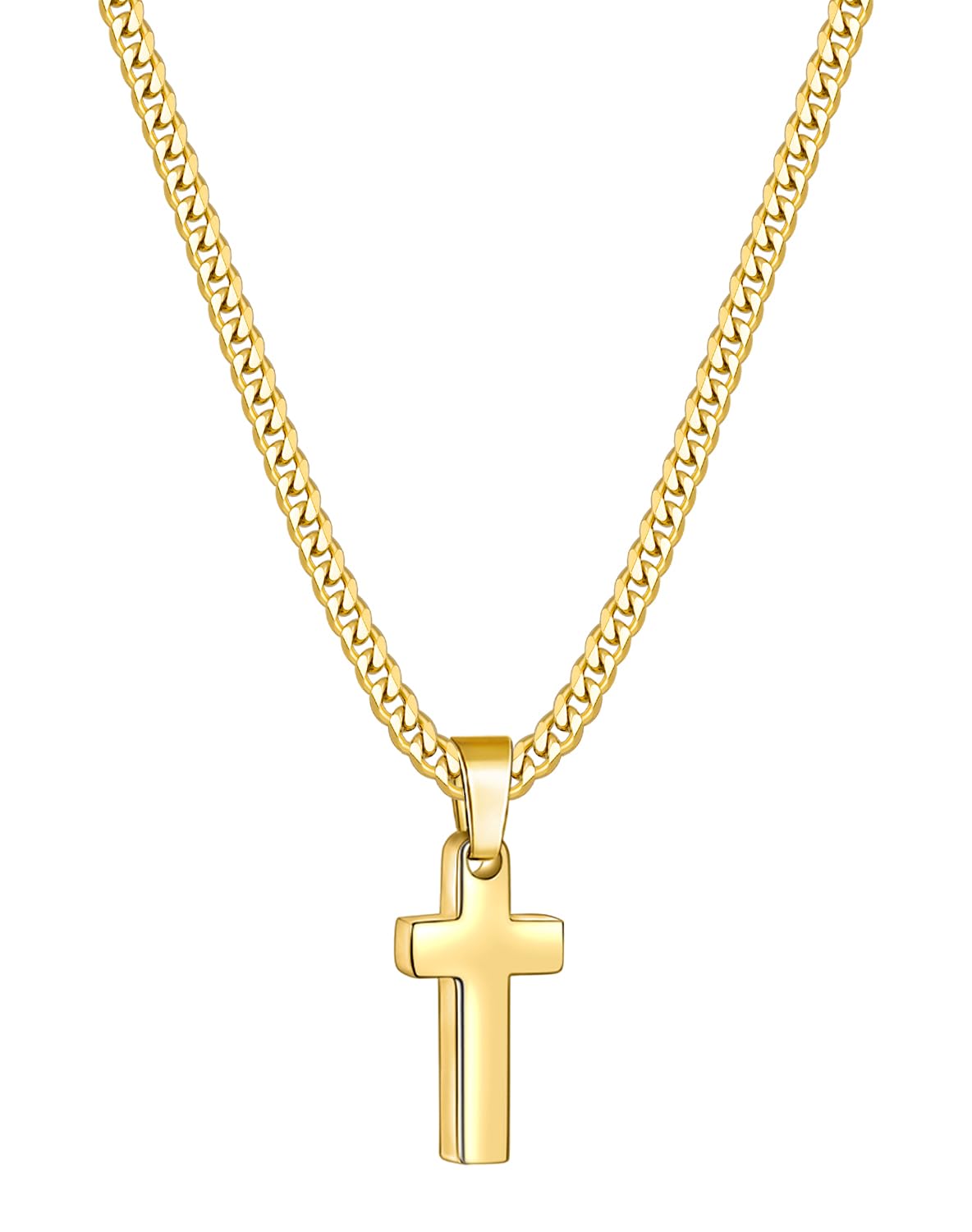 Fiusem Easter Basket Stuffers Cross Necklace for Men and Women, 14K Gold Plated Mens Cross Necklaces with 3.5mm Cuban Chain, Stainless Steel Pendant