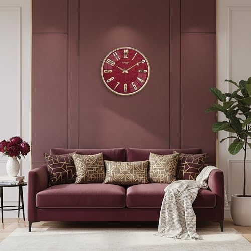 Image of RANDOM Silent Wall Clock, Non-Ticking Quartz Movement, Foiling Ring and 3D Numbers (Red)