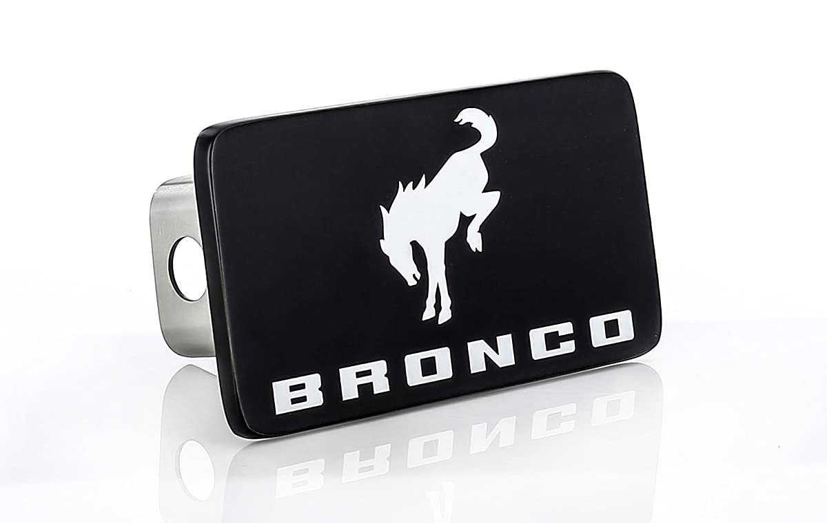 Ford Bronco Horse Black Rectangular Trailer Tow Hitch Cover Plug (2
