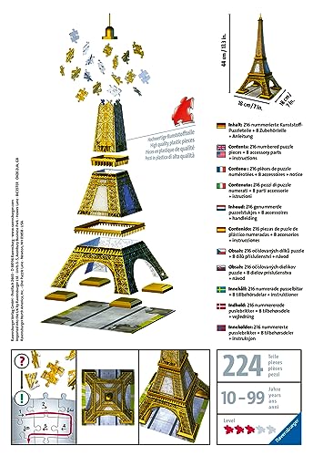Torre Eiffel 3D Ravensburger 12556, puzle de construcción infantil ideal para decorar tu cuarto 3