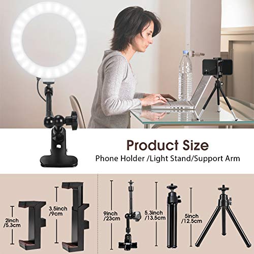 Lusweimi Ring Light for Laptop Computer Video Conferencing with Clip&Overhead Tripod, LED Selfie 6\" Webcam Light with Magic Arm&Phone Holder for iPhone/Zoom Meeting/Video Recording/YouTube/TIK Tok