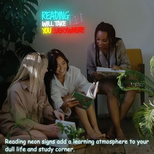 Image of Read Neon Sign Reading Will Take You Everywhere Neon Signs, Read Books Neon Light for Wall Decor, Dimmable Student LED Neon Light Up Sign for Classroom Bedroom Bookstore Library Study Room Decoration Kids Presents