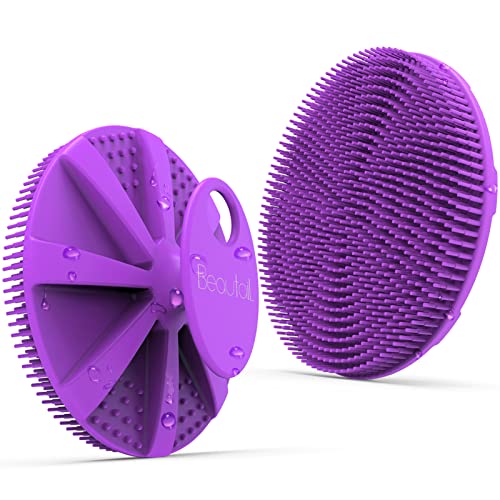 Image of Silicone Body Scrubber, Shower Bath Scrubber, More Hygienic Than Traditional Loofah, Lather Nicely, Long Lasting, Gentle Exfoliating Brush for Women Men Baby Sensitive Skin, 1 Pack, Purple