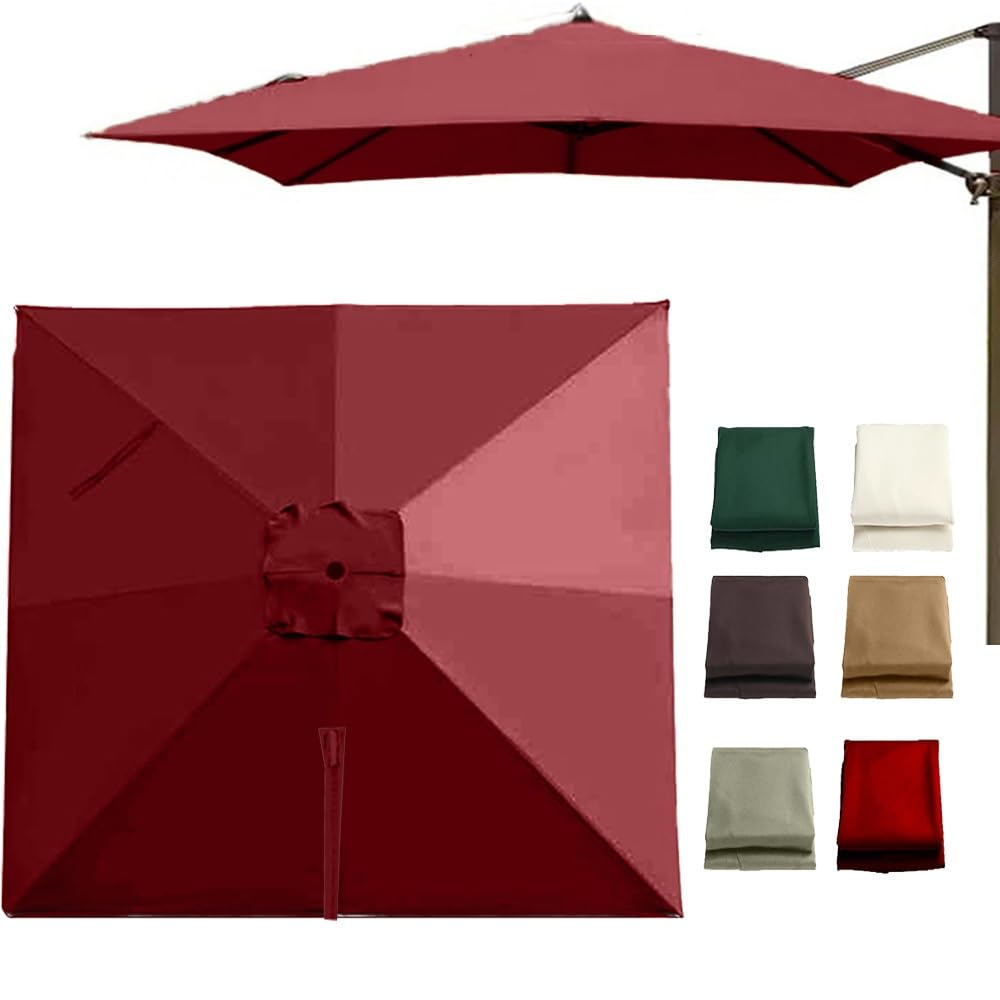 YUZGUHEY 10'x10' Cantilever Patio Umbrella Replacement Fabric 8 Ribs Square Yard Canopy Anti-UV Market Backyard Parasol Cover Cloth(Burgundy)
