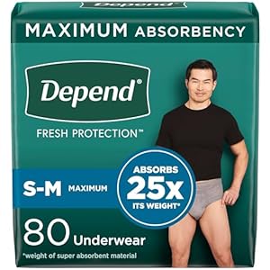 Depend Fresh Protection Adult Incontinence Underwear for Men (Formerly Depend Fit-Flex), Disposable, Maximum, Small/Medium, Grey, 80 Count (2 Packs of 40), Packaging May Vary