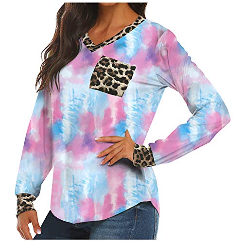 Camiseta feminina, moletons com gola redonda, camisas casuais de patchwork de leopardo, sexy, dégrad