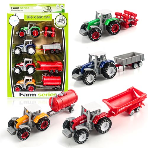 Phlognfy Kinder Traktor Set, Spielzeug Traktor, Grün/Gelb/Blau/Rot, Abnehmbare Kabine, für Kinder ab 4 Jahren zum Spielen im Innen und Außenbereich