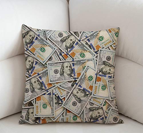 Swono Hundred Dollar Bill Farmhouse Pillow Cover 18x18 Inch Home Decor Cotton Linen Throw Pillow Case Cushion Cover for Sofa Couch