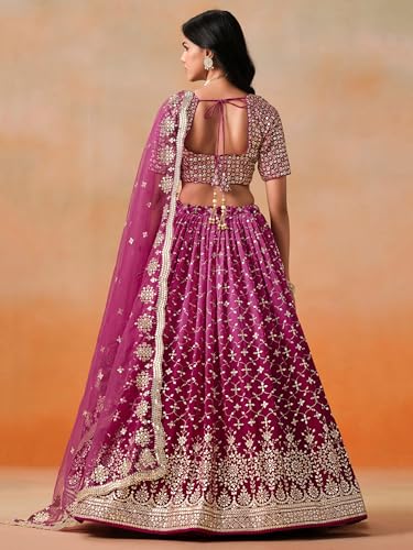 Image of Zeel Clothing Women Georgette Semi stitched Sequins Zari Embroidered Lehenga Choli With Dupatta (7086-Latest, Free size)