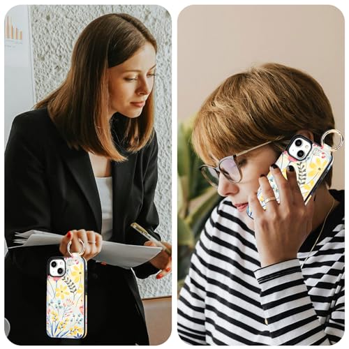Image of HAOPINSH for iPhone 13 iPhone 14 Wallet Case with Card Holder, Floral Flower Print Back Flip Folio PU Leather Kickstand Card Slots Case, Finger Grip Ring Double Magnetic Clasp Shockproof 6.1 inch