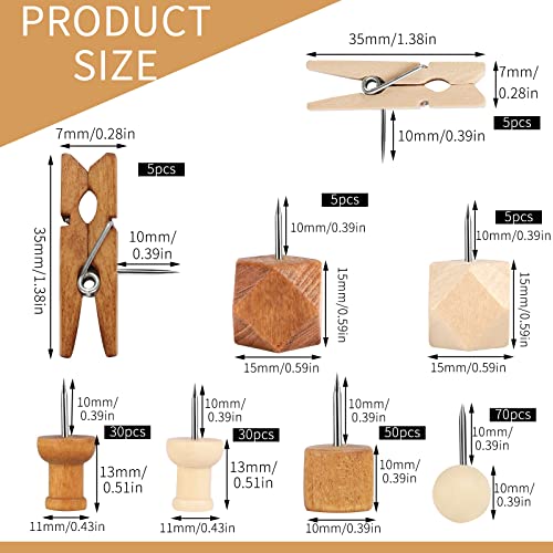 200 Stück Pinnadeln Holz, Heftzwecken Reißzwecken mit Aufbewahrungsbox Pinnwandnadeln Reißnägel für Korkplatte Landkarte Fotos Handwerk (8 Stile)
