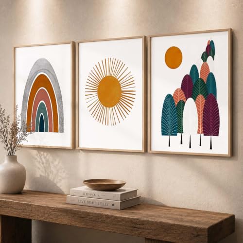 Image of kotart Distinctive Boho Painting Wall Art Home Decoration Paintings With Frame For Living Room Bed Room Hotel Wall Decor Digital Reprint Set of 3