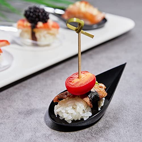 Qeirudu 100 Pack 4 Inch Mini Appetizer Plates With Forks - Tear Drop Dessert Tasting Spoons Reusable Black Plastic Party Serving Dishes Small Appetizer Sample Trays #TOP4