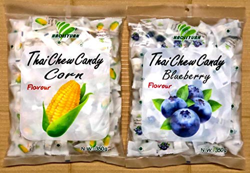 Image of Haoliyuan Thai Chew Candy Combo Pack Of 2 (Corn + Blueberry), 700 Gram