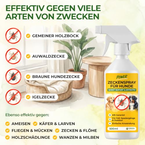 GREEN GUARDIA Zeckenspray für Hunde – Sofortschutz gegen Zecken, 500 ml