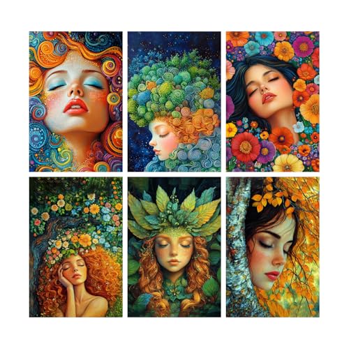Image of SiddArtify Bohemian Portrait Wall Art Prints Set - Psychedelic Woman Poster Decor for Living Room Bedroom Office - 12x18 inch Board Pack of 6